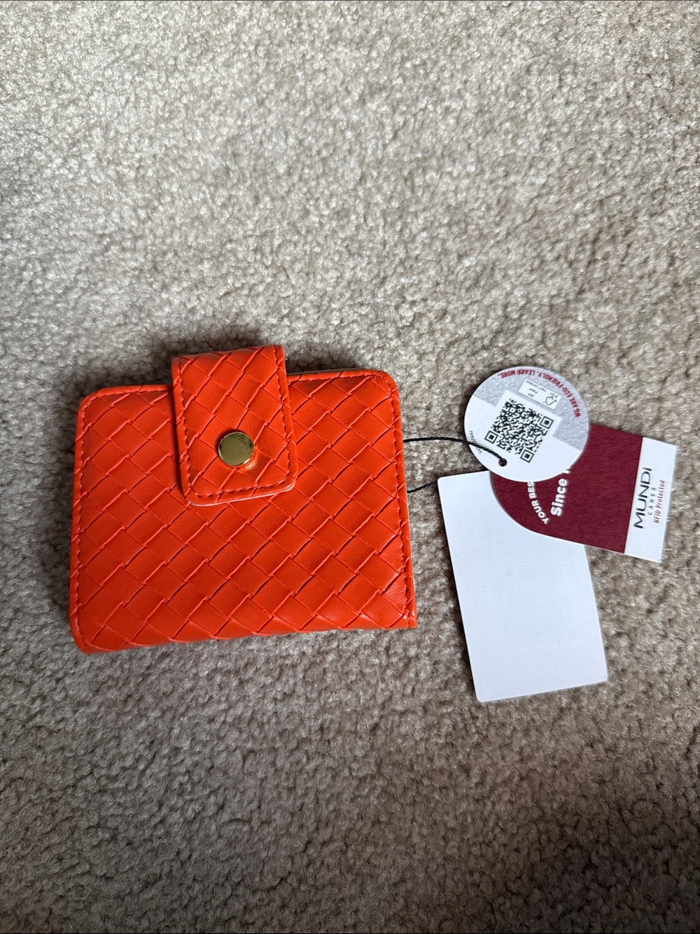 mundi Orange Quilted Snap Card Wallet